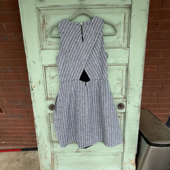 J Crew 100% Linen Sleeveless Pleated Mini‎ Dress Size 4 Lined Blue Summer - Picture 6 of 11